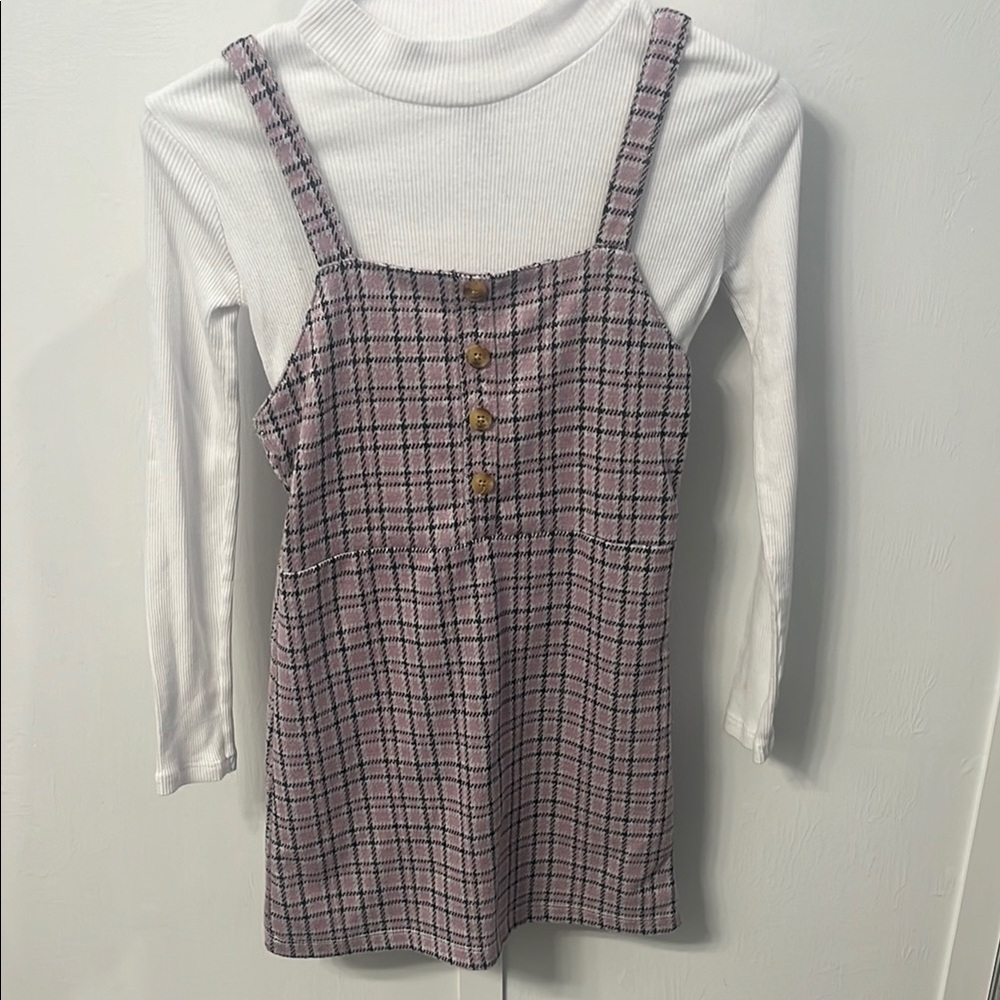 Pink Plaid dress with White Top